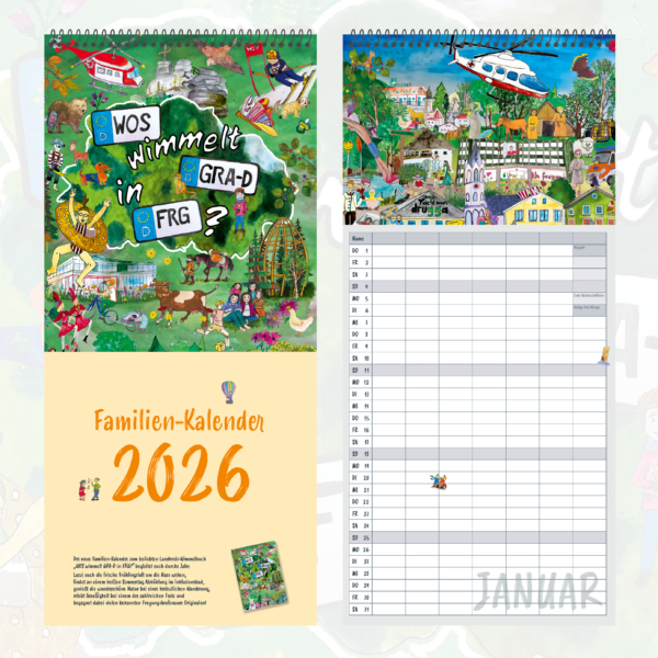 Familien-Kalender 2026 zum Wimmelbuch "WOS wimmelt GRA-D in FRG?"